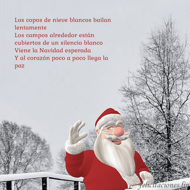 Tarjeta de felicitación con Papá Noel y árboles cubiertos de nieve