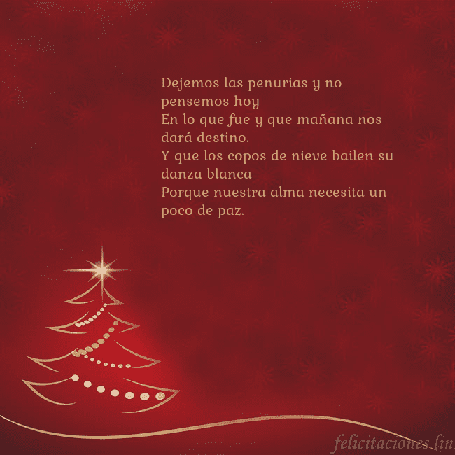 Tarjeta de Navidad roja con árbol de Navidad dorado Dejemos las penurias y no pensemos hoy
En lo que f Tarjeta de Navidad roja con árbol de Navidad dorado