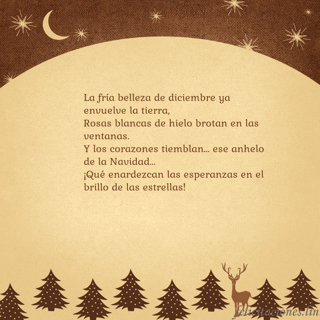 Tarjeta marrón con ciervos y abetos La fría belleza de diciembre ya envuelve la tierra Tarjeta marrón con ciervos y abetos