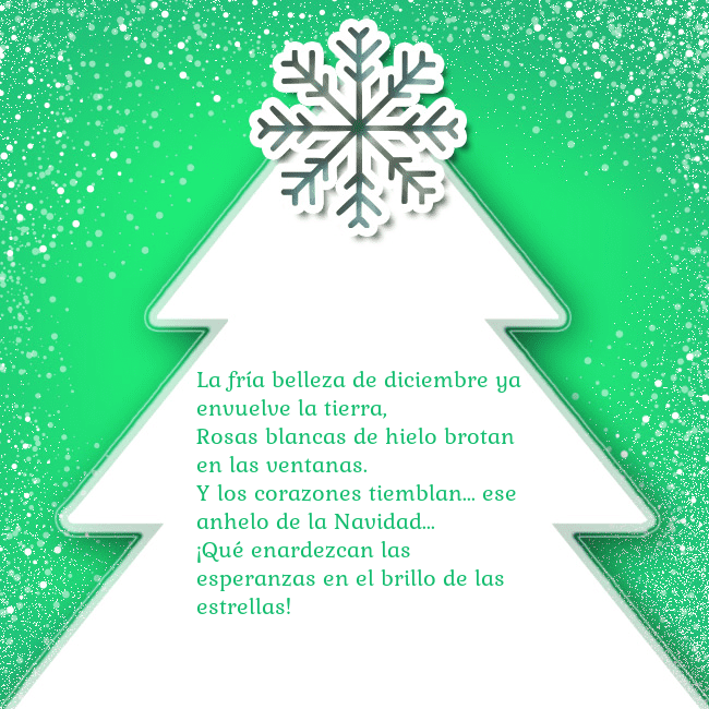 Tarjeta con un gran árbol de Navidad blanco sobre un fondo verde La fría belleza de diciembre ya envuelve la tierra Tarjeta con un gran árbol de Navidad blanco sobre un fondo verde