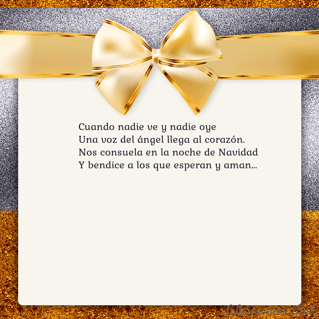 Tarjeta con una gran cinta dorada Cuando nadie ve y nadie oye
Una voz del ángel lleg Tarjeta con una gran cinta dorada