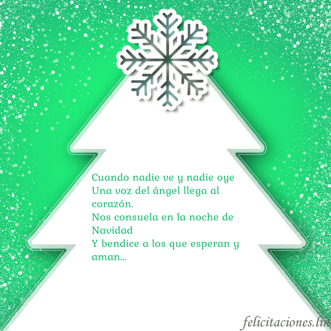 Tarjeta con un gran árbol de Navidad blanco sobre un fondo verde Cuando nadie ve y nadie oye
Una voz del ángel lleg Tarjeta con un gran árbol de Navidad blanco sobre un fondo verde