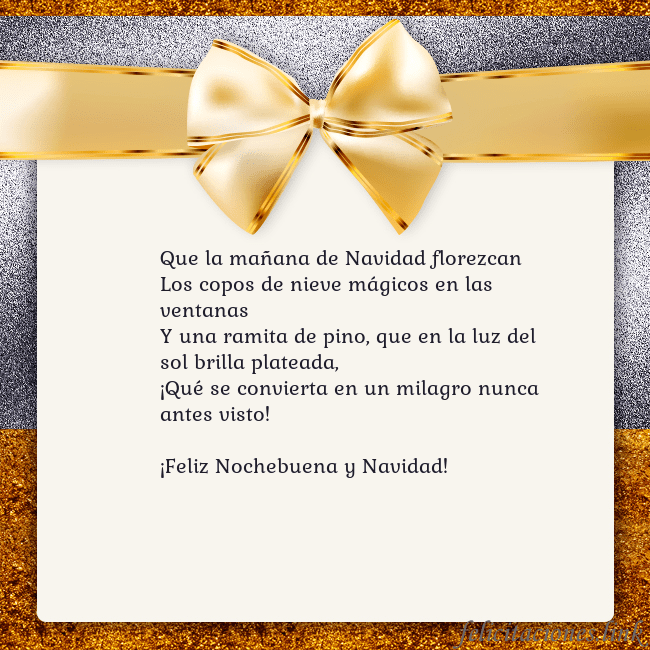Tarjeta con una gran cinta dorada
Que la mañana de Navidad florezcan
Los copos de n Tarjeta con una gran cinta dorada
