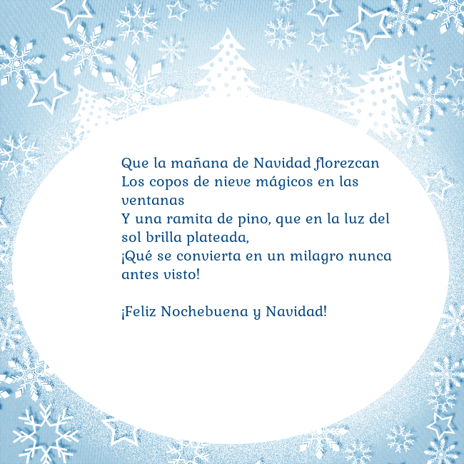 Tarjeta con abetos y copos de nieve
Que la mañana de Navidad florezcan
Los copos de n Tarjeta con abetos y copos de nieve