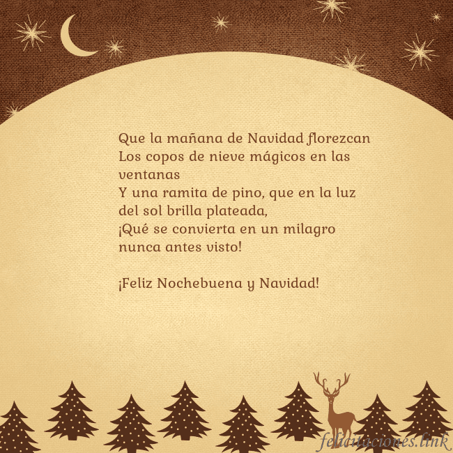 Tarjeta marrón con ciervos y abetos
Que la mañana de Navidad florezcan
Los copos de n Tarjeta marrón con ciervos y abetos