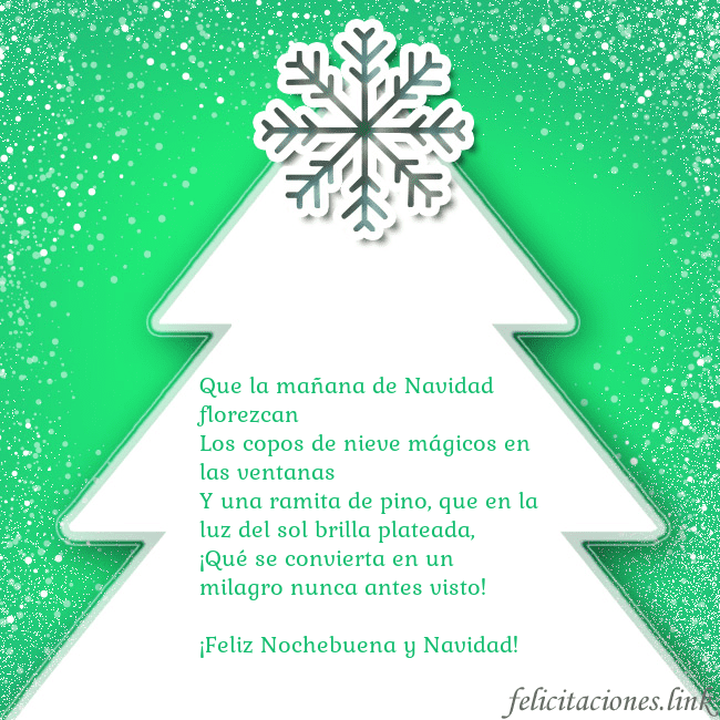 Tarjeta con un gran árbol de Navidad blanco sobre un fondo verde
Que la mañana de Navidad florezcan
Los copos de n Tarjeta con un gran árbol de Navidad blanco sobre un fondo verde