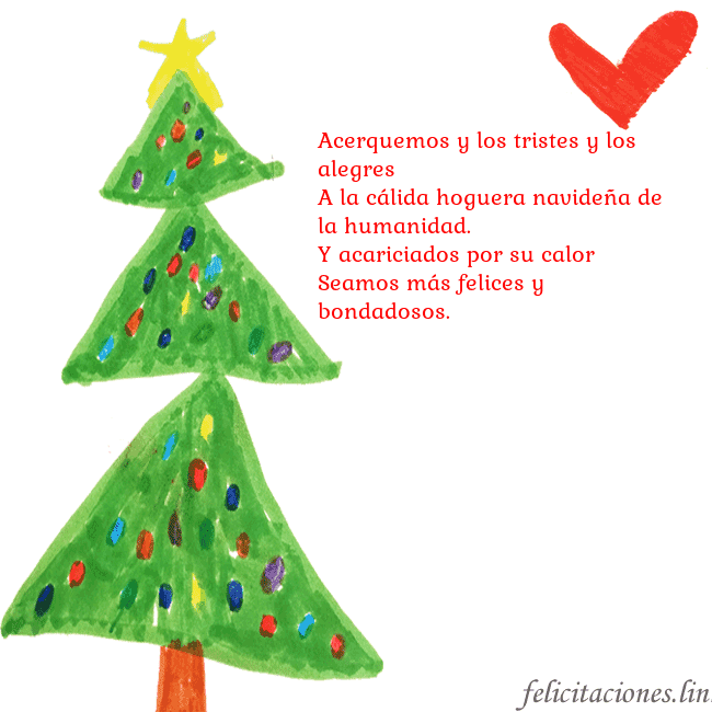 Tarjeta con un árbol de Navidad pintado y un corazón