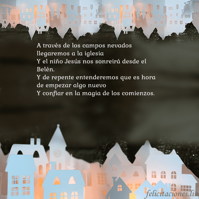 Tarjeta con una ciudad resplandeciente A través de los campos nevados llegaremos a la igl Tarjeta con una ciudad resplandeciente