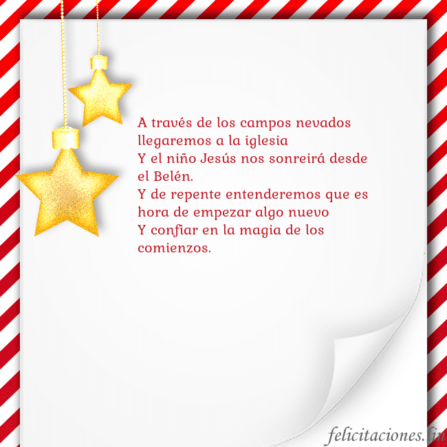Tarjeta con estrellas doradas A través de los campos nevados llegaremos a la igl Tarjeta con estrellas doradas