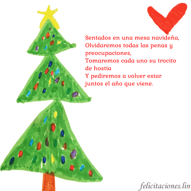 Tarjeta con un árbol de Navidad pintado y un corazón