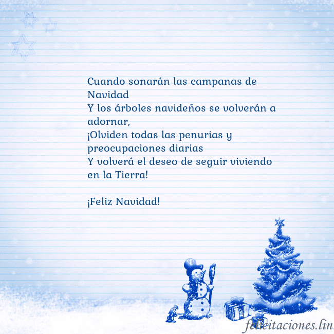 Tarjeta con un muñeco de nieve azul y un árbol de Navidad Cuando sonarán las campanas de Navidad
Y los árbol Tarjeta con un muñeco de nieve azul y un árbol de Navidad