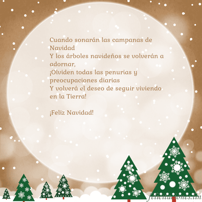 Tarjeta con una gran luna Cuando sonarán las campanas de Navidad
Y los árbol Tarjeta con una gran luna