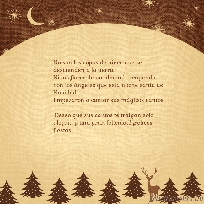 Tarjeta marrón con ciervos y abetos No son los copos de nieve que se descienden a la t Tarjeta marrón con ciervos y abetos