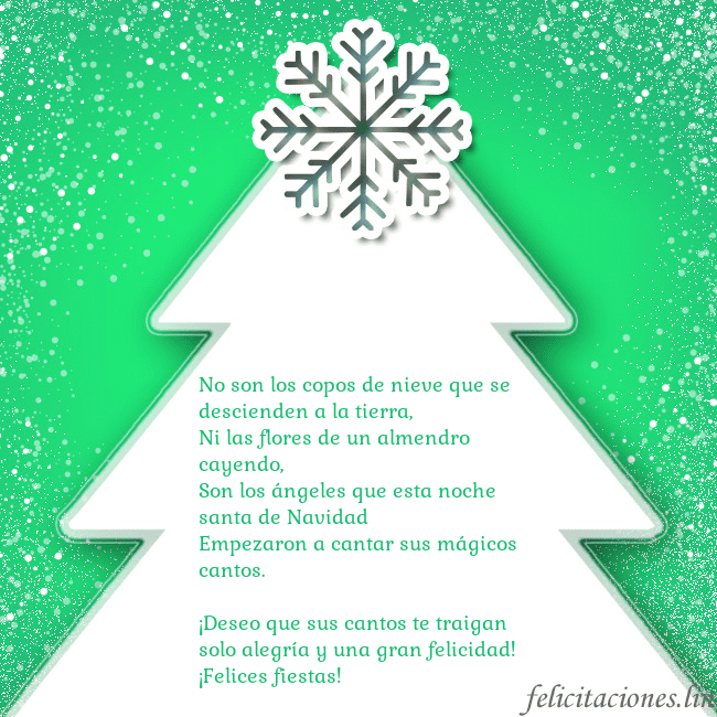 Tarjeta con un gran árbol de Navidad blanco sobre un fondo verde