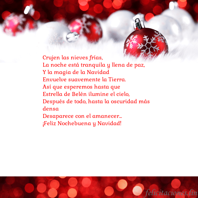 Tarjeta con juguetes de Navidad rojos Crujen las nieves frías,
La noche está tranquila y Tarjeta con juguetes de Navidad rojos
