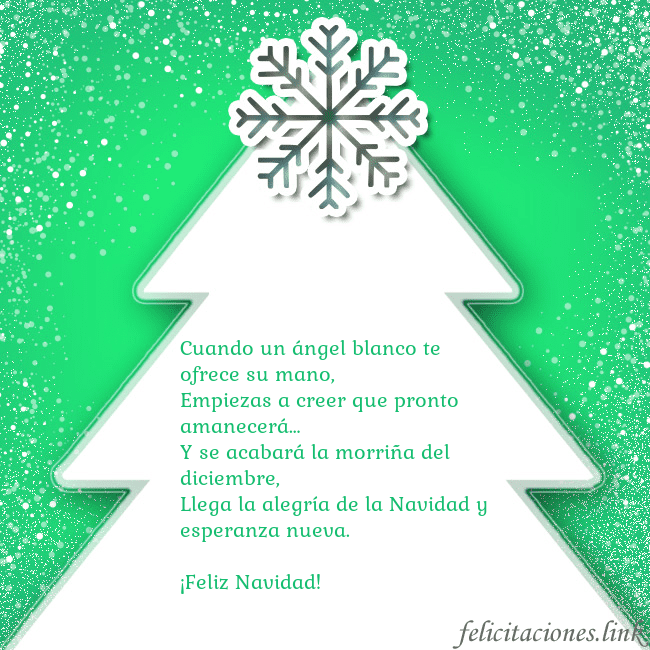 Tarjeta con un gran árbol de Navidad blanco sobre un fondo verde