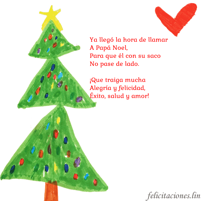 Tarjeta con un árbol de Navidad pintado y un corazón