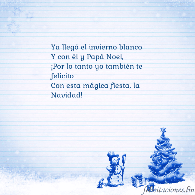 Tarjeta con un muñeco de nieve azul y un árbol de Navidad