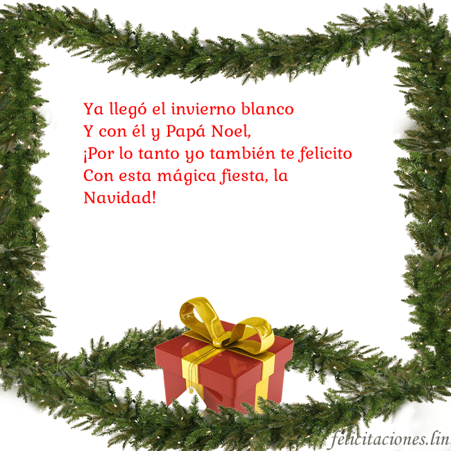 Tarjeta con ramas de abeto y regalo