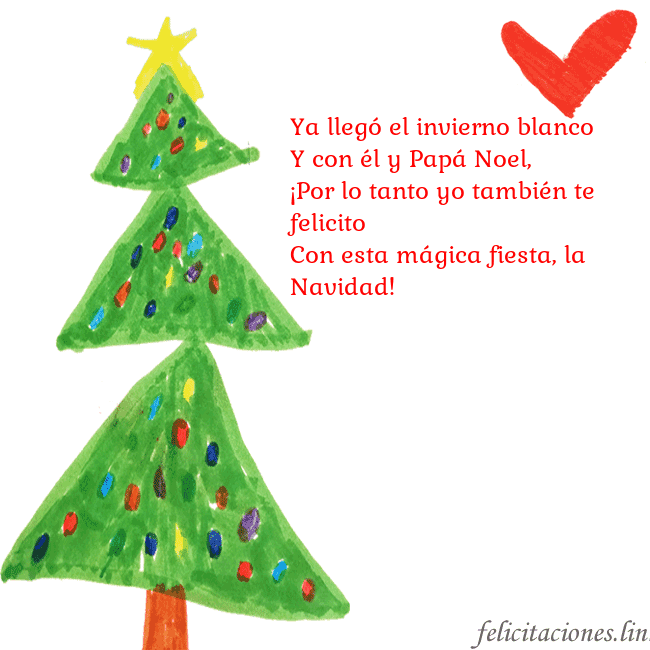 Tarjeta con un árbol de Navidad pintado y un corazón