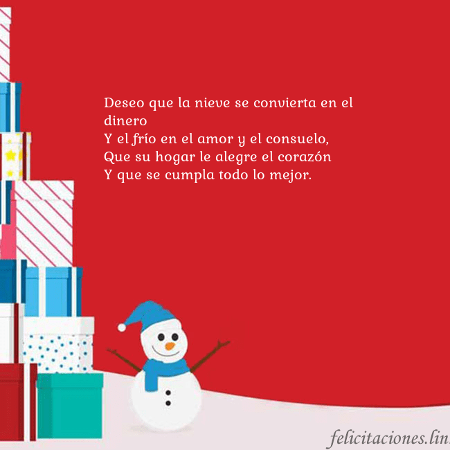 Tarjeta con regalos y muñeco de nieve Deseo que la nieve se convierta en el dinero
Y el Tarjeta con regalos y muñeco de nieve