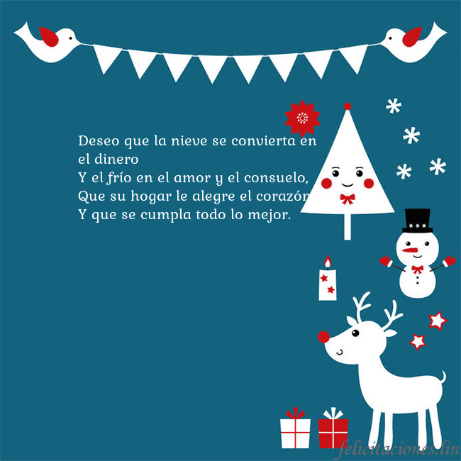 Tarjeta con alces, pájaros y árbol de Navidad Deseo que la nieve se convierta en el dinero
Y el Tarjeta con alces, pájaros y árbol de Navidad