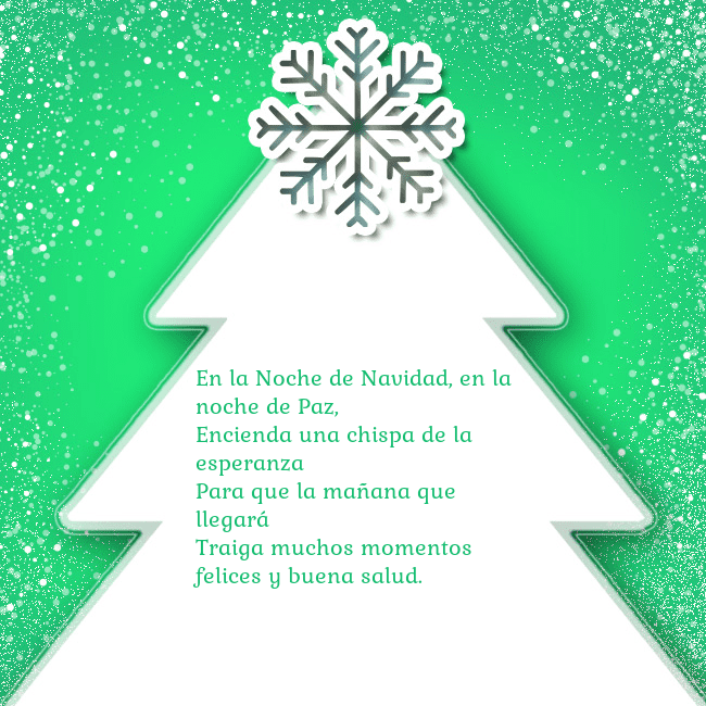 Tarjeta con un gran árbol de Navidad blanco sobre un fondo verde