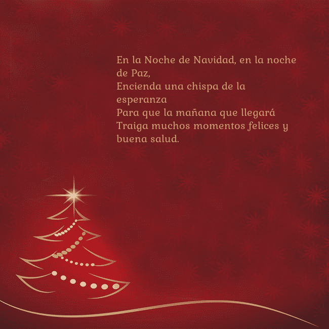 Tarjeta de Navidad roja con árbol de Navidad dorado