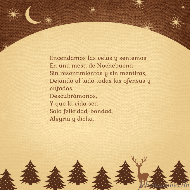 Tarjeta marrón con ciervos y abetos Encendamos las velas y sentemos
En una mesa de Noc Tarjeta marrón con ciervos y abetos