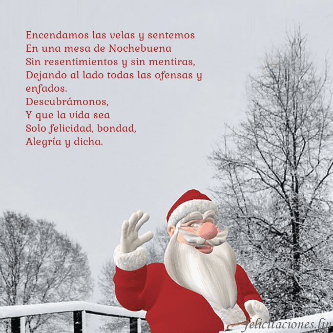 Tarjeta de felicitación con Papá Noel y árboles cubiertos de nieve