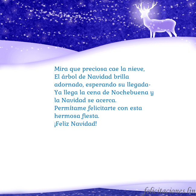 Tarjeta con con nieve y un ciervo brillante Mira que preciosa cae la nieve,
El árbol de Navida Tarjeta con con nieve y un ciervo brillante