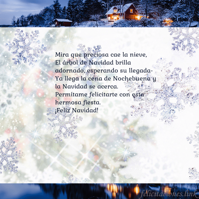 Tarjeta con copos de nieve y pueblo