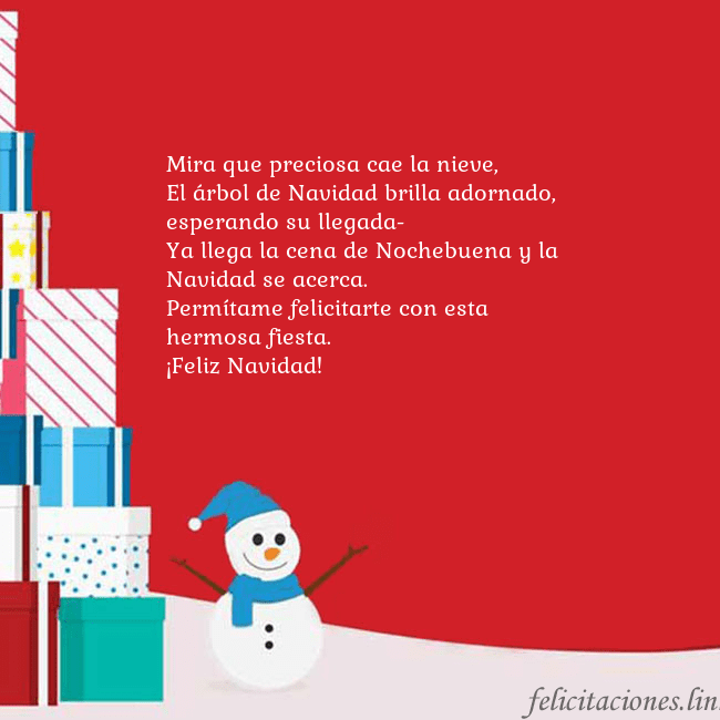 Tarjeta con regalos y muñeco de nieve Mira que preciosa cae la nieve,
El árbol de Navida Tarjeta con regalos y muñeco de nieve