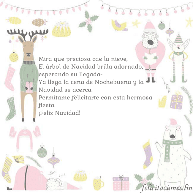 Tarjeta con un ciervo gracioso Mira que preciosa cae la nieve,
El árbol de Navida Tarjeta con un ciervo gracioso