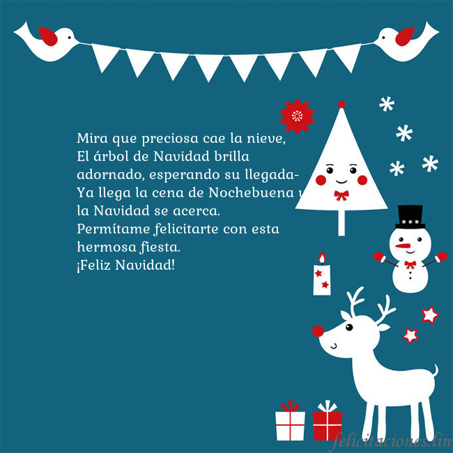 Tarjeta con alces, pájaros y árbol de Navidad Mira que preciosa cae la nieve,
El árbol de Navida Tarjeta con alces, pájaros y árbol de Navidad