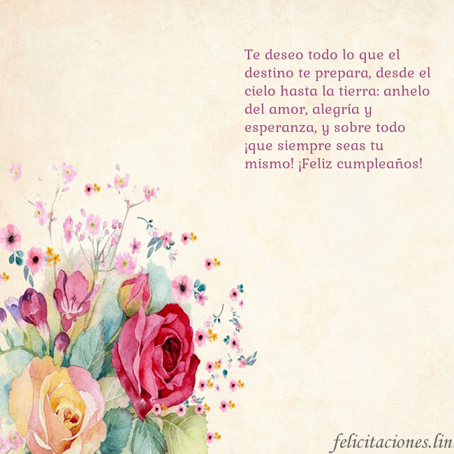 Tarjeta de cumpleaños con rosas pintadas en acuarela Te deseo todo lo que el destino te prepara, desde Tarjeta de cumpleaños con rosas pintadas en acuarela