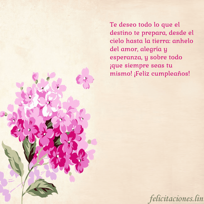 Tarjeta de cumpleaños con hortensias pintadas Te deseo todo lo que el destino te prepara, desde Tarjeta de cumpleaños con hortensias pintadas